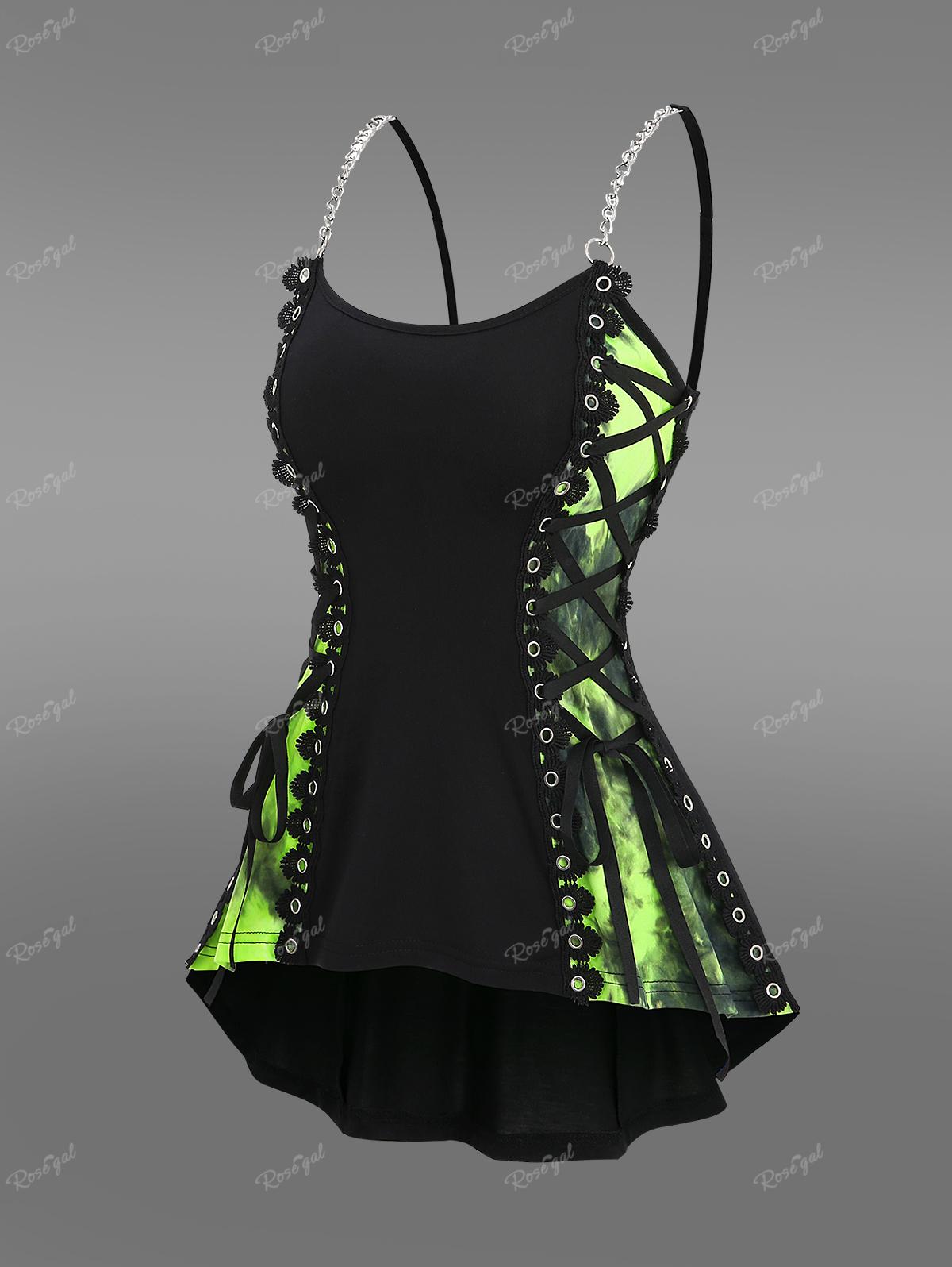 Топ на бретельках с открытой спиной и шнуровкой Rosegal Gothic Tie Dye(Регулируемый плечевой ремень) L зелёный