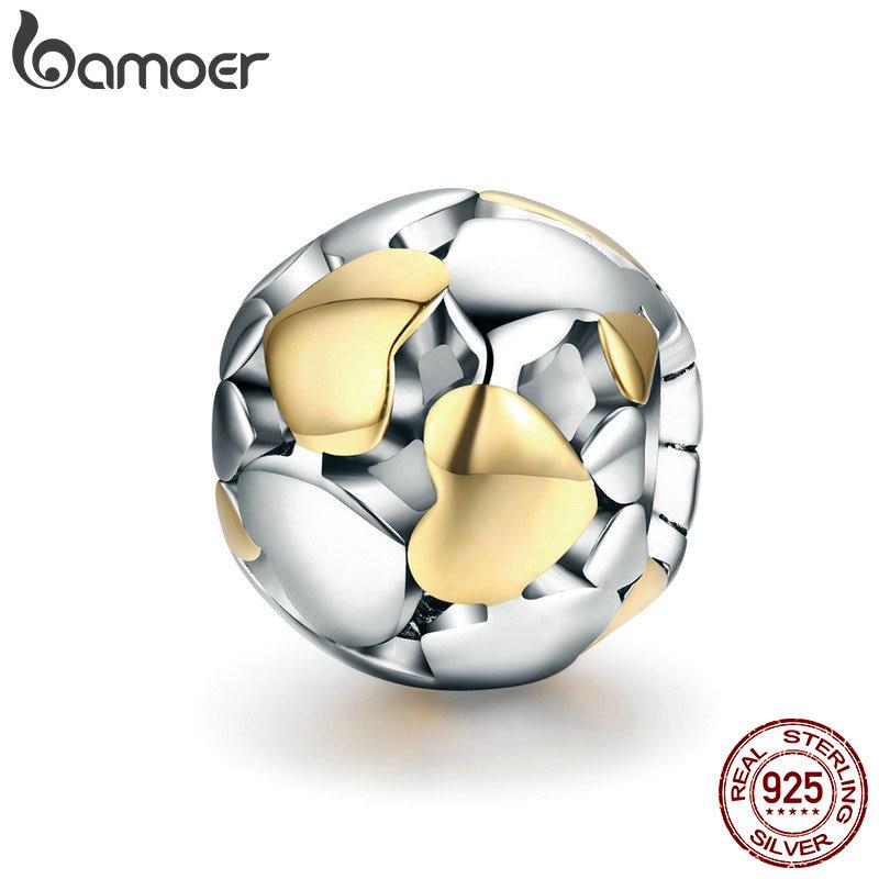 BAMOER 100% стерлинговое серебро 925 пробы, светящиеся бусины в форме сердца и золотого сердца, подходят для браслета-подвески SCC537