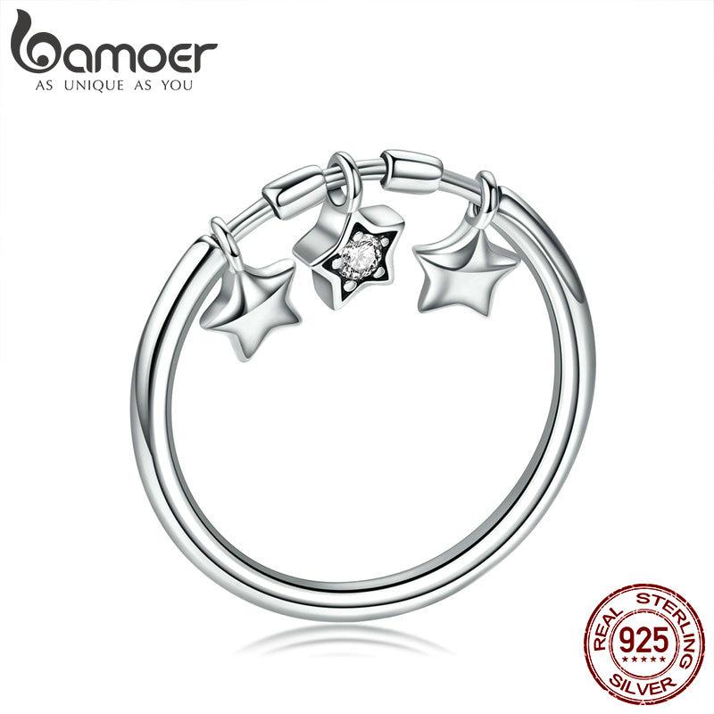   Joom BAMOER 100% стерлинговое серебро 925 пробы модные сверкающие висячие кольца на палец со звездой для женщин 6