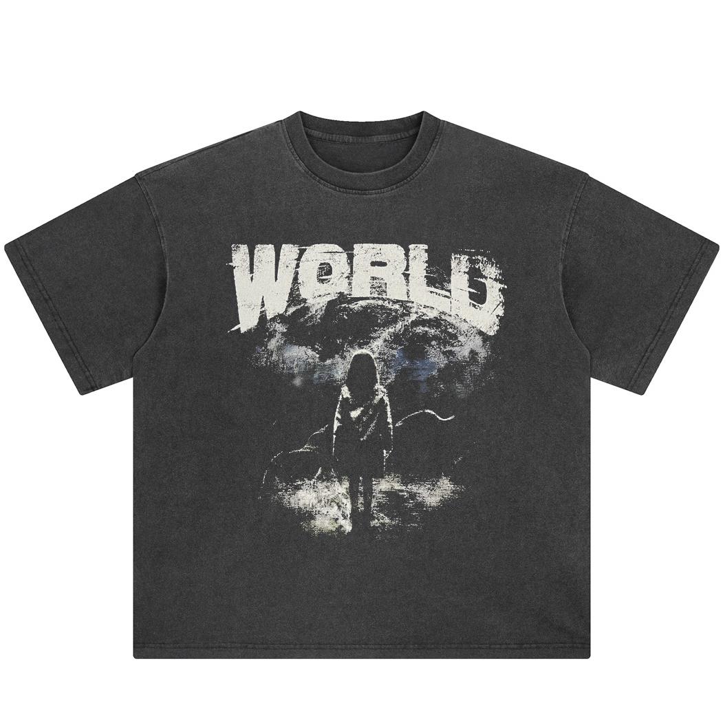 Футболка уличная с принтом World Letters Graphic Washed Black, хлопковая футболка унисекс, летние футболки с короткими рукавами S чёрный