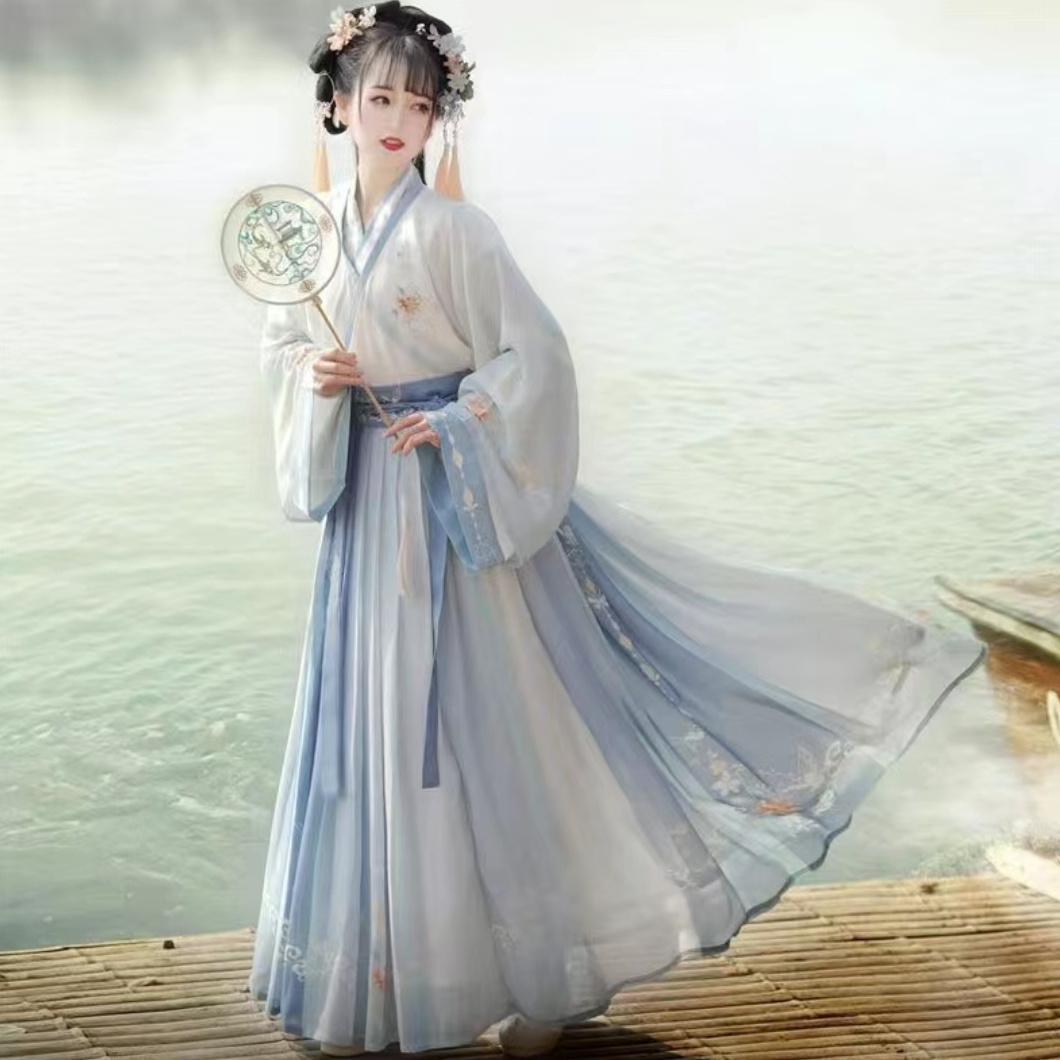 Женский костюм Hanfu в китайском стиле, одежда для китайских народных танцев L синий
