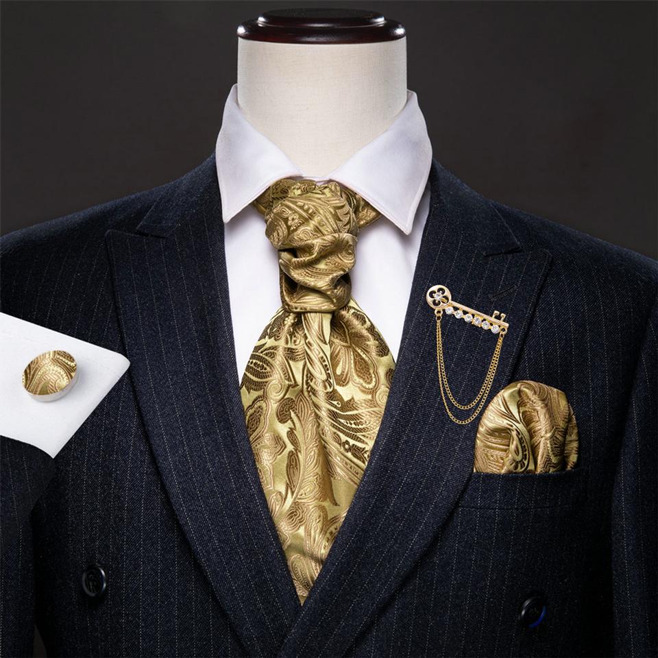Barry.Wang Ascot для мужчин, 8 стилей, шелковый галстук с пейсли, носовой платок, запонки, брошь, набор булавок для свадебных свиданий AS-0001