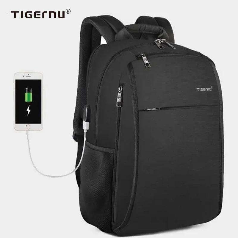 Tigernu, новый противообрастающий модный 15,6-дюймовый рюкзак для ноутбука, мужской водонепроницаемый материал с USB-портом для зарядки 4,0 А, дорожная сумка, повседневная сумка чёрный