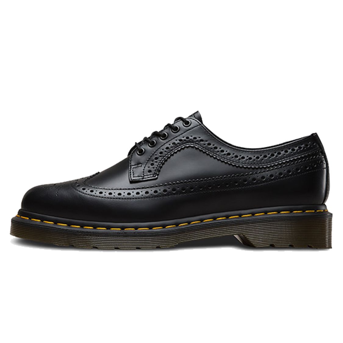 Доктор. Кроссовки унисекс Martens 3989 Smooth Leather Brogue Black Yellow Stitch 22210001 38