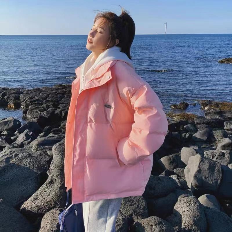 Женское короткое пальто с капюшоном Bread false из двух частей Hong Kong Wind Cotton Coat S розовый