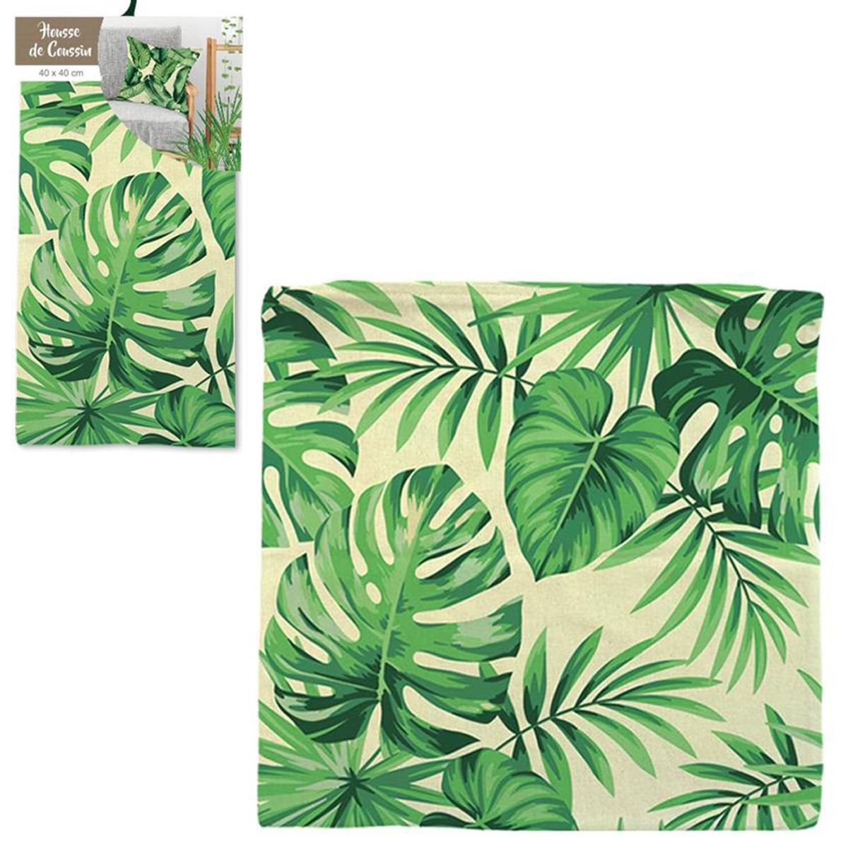Les Trésors De Lily [Q2185] - Бежевая зеленая хлопковая наволочка  Jungle  (тропические листья) - 40x40 см. зелёный