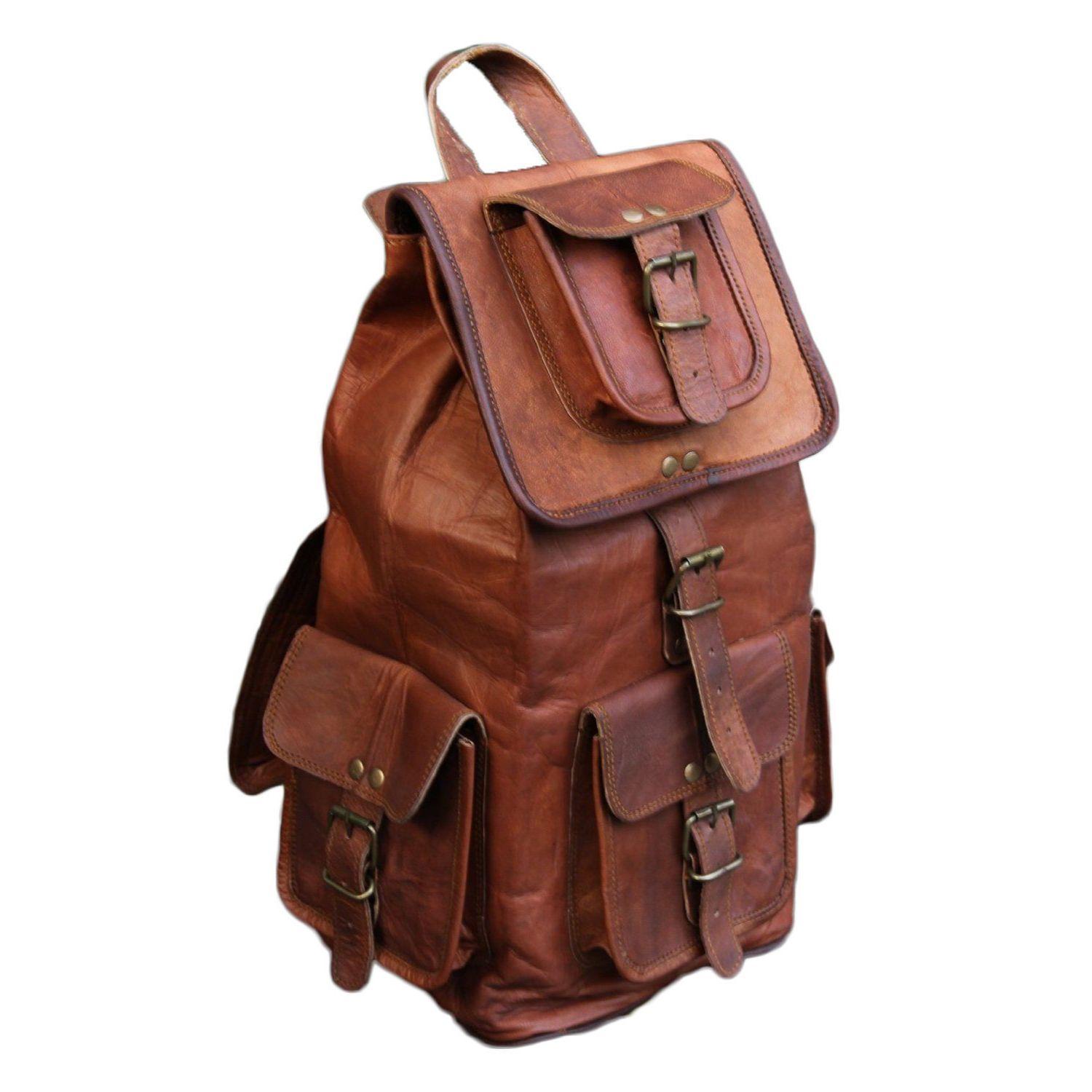 Дорожный багаж из натуральной козьей кожи ручной работы Backapck Rucksack Большая винтажная сумка 16x8x8 коричневый