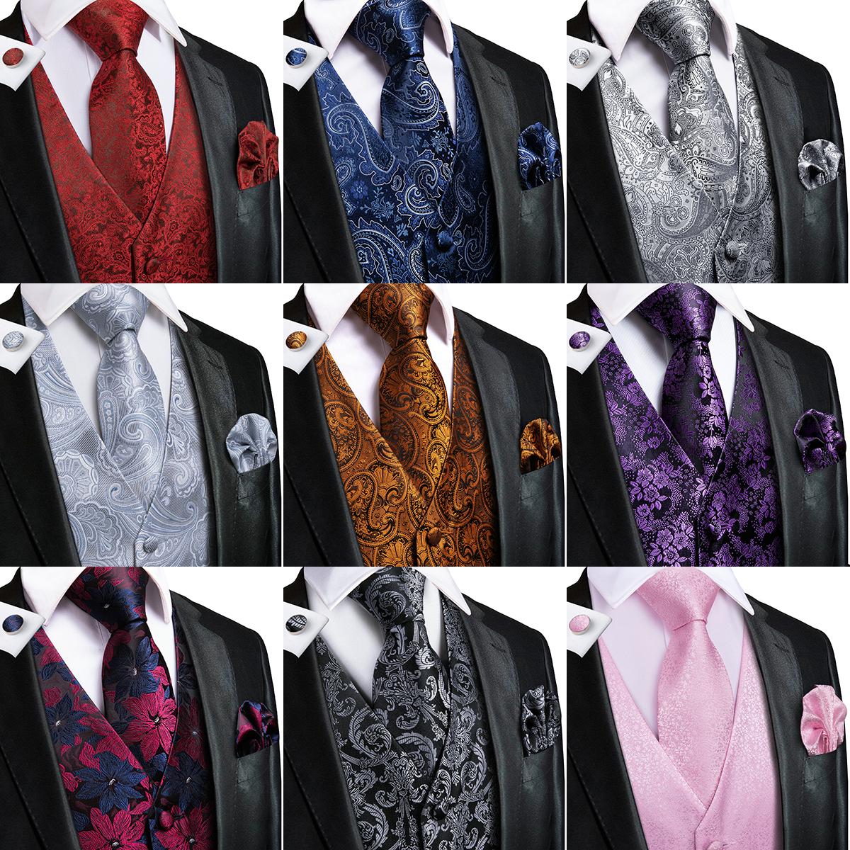Hi-Tie Tuxedo жилет для мужчин Костюм Жилет Галстук Платок Запонки Набор для свадебного бизнеса S