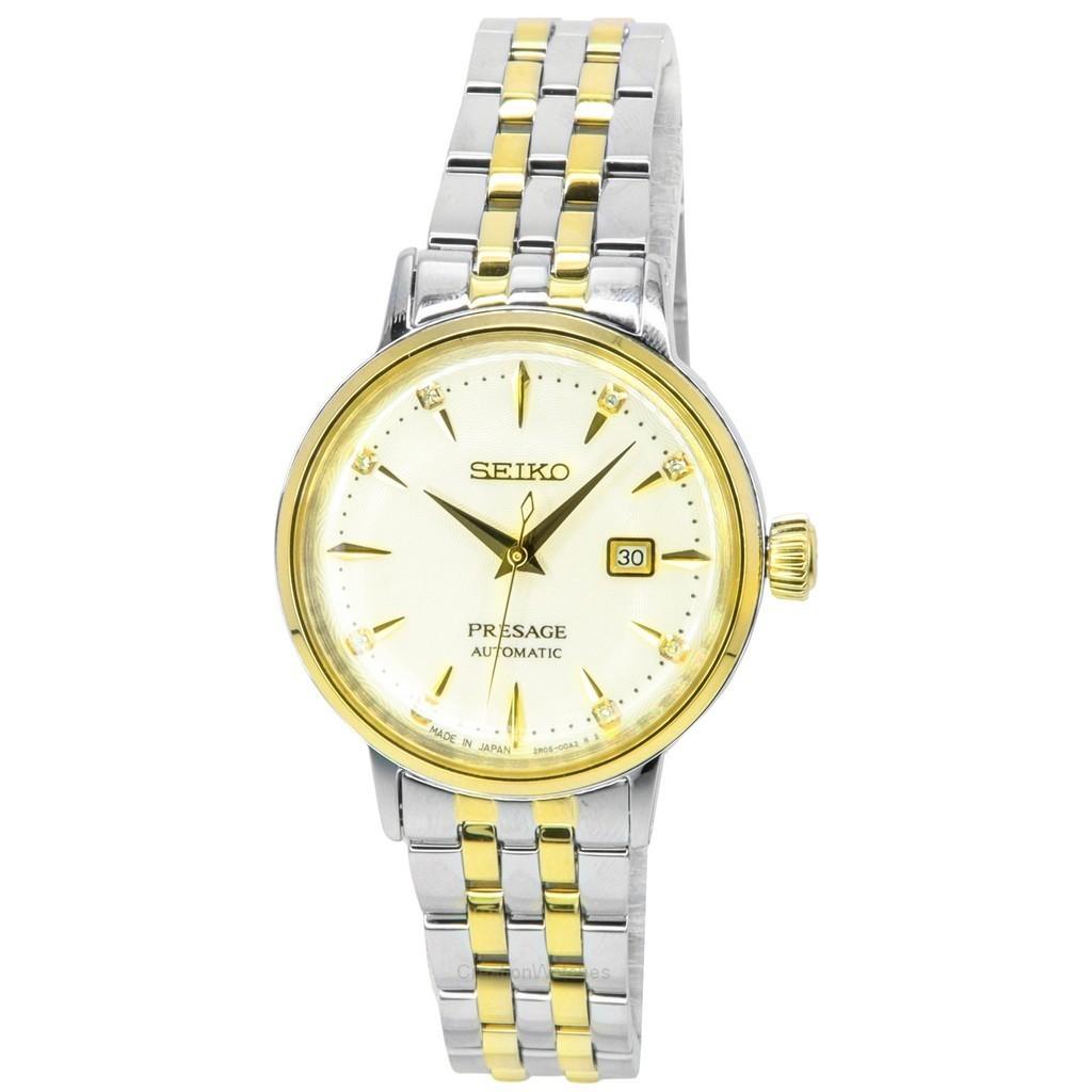 Автоматические женские часы Seiko Presage Cocktail Time с белыми бриллиантами и золотым циферблатом SRE010J1 золотой