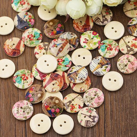 50 шт. Эйфелева башня цветок 2 отверстия деревянные пуговицы шитье DIY ремесло скрапбукинг