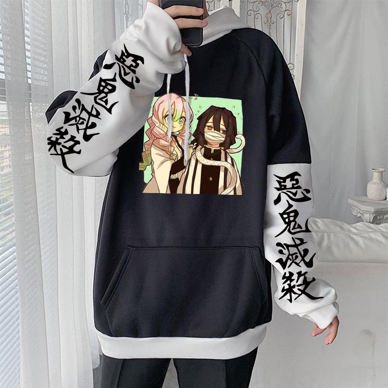 Kawaii Iguro Obanai Kanroji Mitsuri Demon Slayer Япония Аниме Принт Толстовки Мода Манга Зима Мужчины Поддельные Две Части Толстовка XXXL