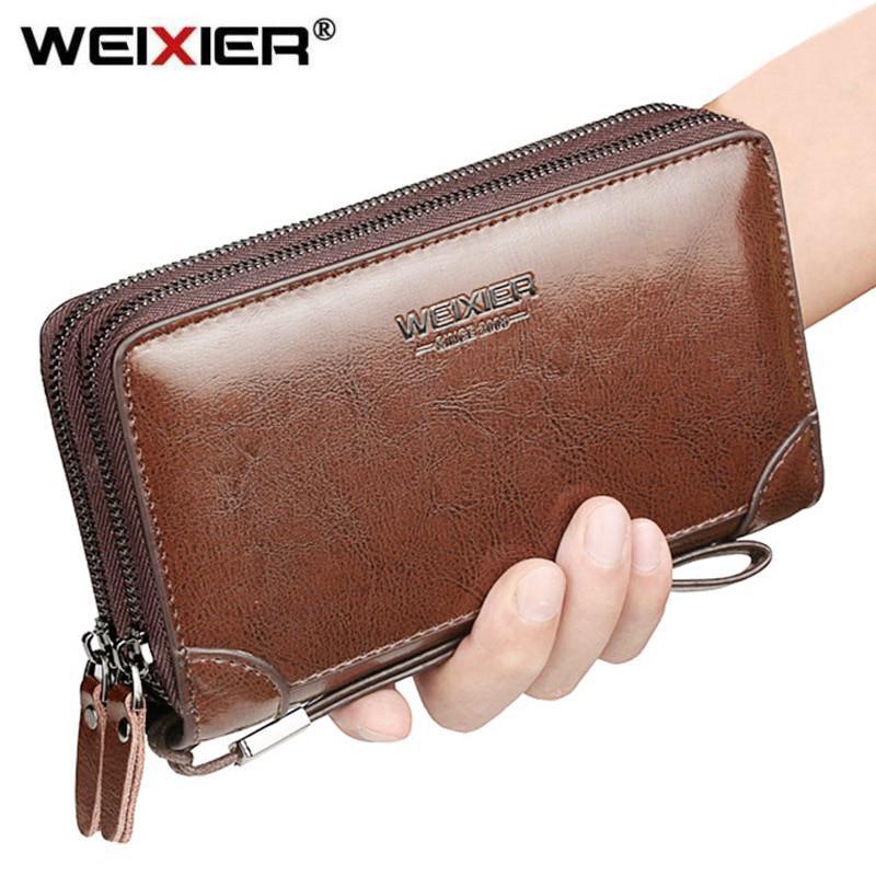WEIXIER мужские кошельки кожаные мужские сумки клатч кошелек Koffer кожаный длинный кошелек с карманом для монет на молнии мужской кошелек коричневый