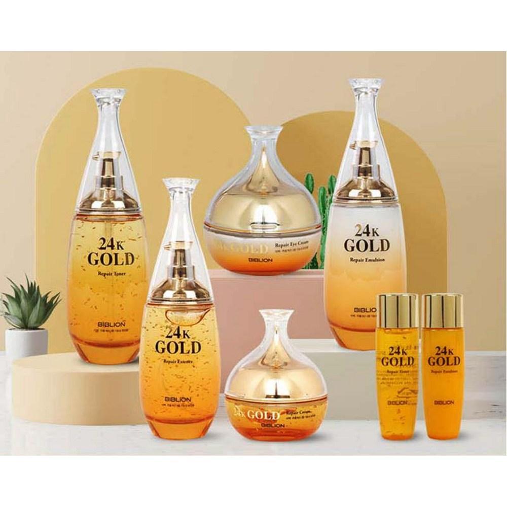 BIBLION Real 24K Gold Repair Skincare Базовая косметика 7 видов (включая 2 миниатюрных типа) набор, 1 шт.