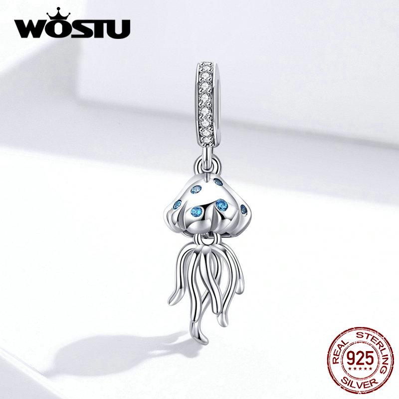 WOSTU 925 пробы серебряные бусины в виде медузы, подвески, подходят для оригинального браслета и ожерелья, сделай сам HCC2297