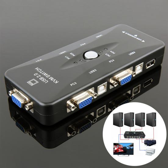 Аксессуары для ноутбуков  Joom 4 порта USB 2.0 KVM-переключатель Мышь/клавиатура/принтер/видеомонитор VGA 1920x1440 чёрный