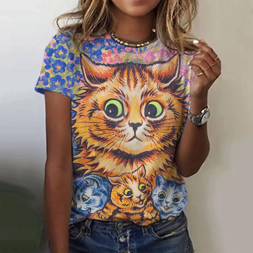 Kawaii Kitten женская футболка, новый пуловер, футболки для женщин, модная повседневная женская футболка с круглым вырезом, свободная женская одежда, летняя одежда 2XL