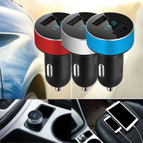 Автомобильное зарядное устройство USB-порты со светодиодной подсветкой Алюминиевый адаптер с двумя портами USB для автомобиля чёрный/красный
