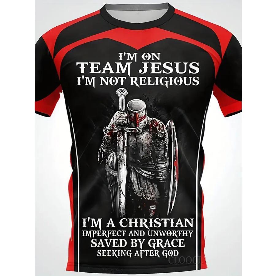 Мужская креативная футболка с принтом Christian Slogan And Knight Graphic, повседневная, с круглым вырезом и коротким рукавом, слегка эластичная, для летнего отдыха на свежем воздухе S