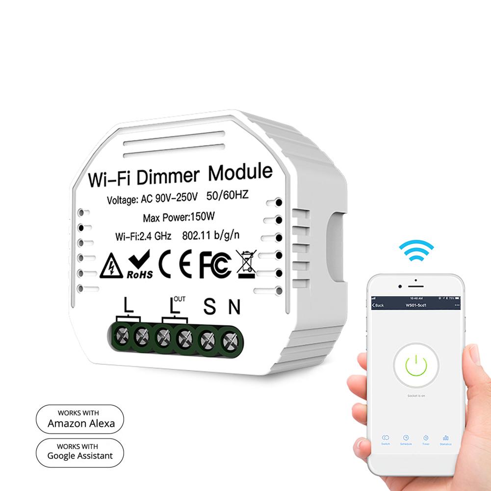 90-250 В Wi-Fi диммерный модуль, диммерный переключатель, умные выключатели света, 2-позиционный переключатель, голосовое управление, приложение, пульт дистанционного управления Wifi Dimmer Module белый
