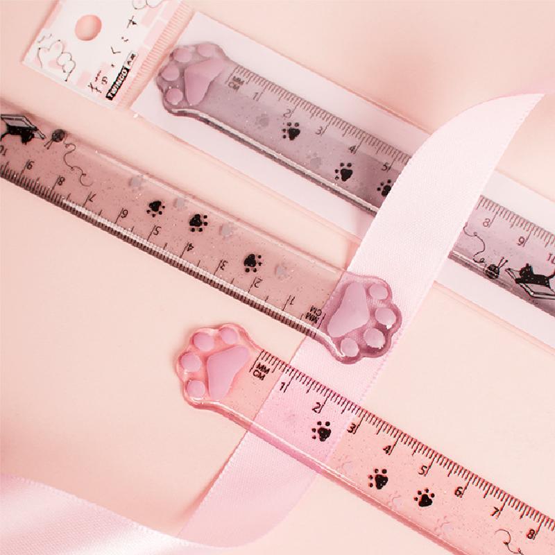 Симпатичные кошачьи лапы, пластиковые прямые линейки Kawaii, школьные канцелярские принадлежности, аксессуары для планировщика, студенческий приз 15CM светло-серый