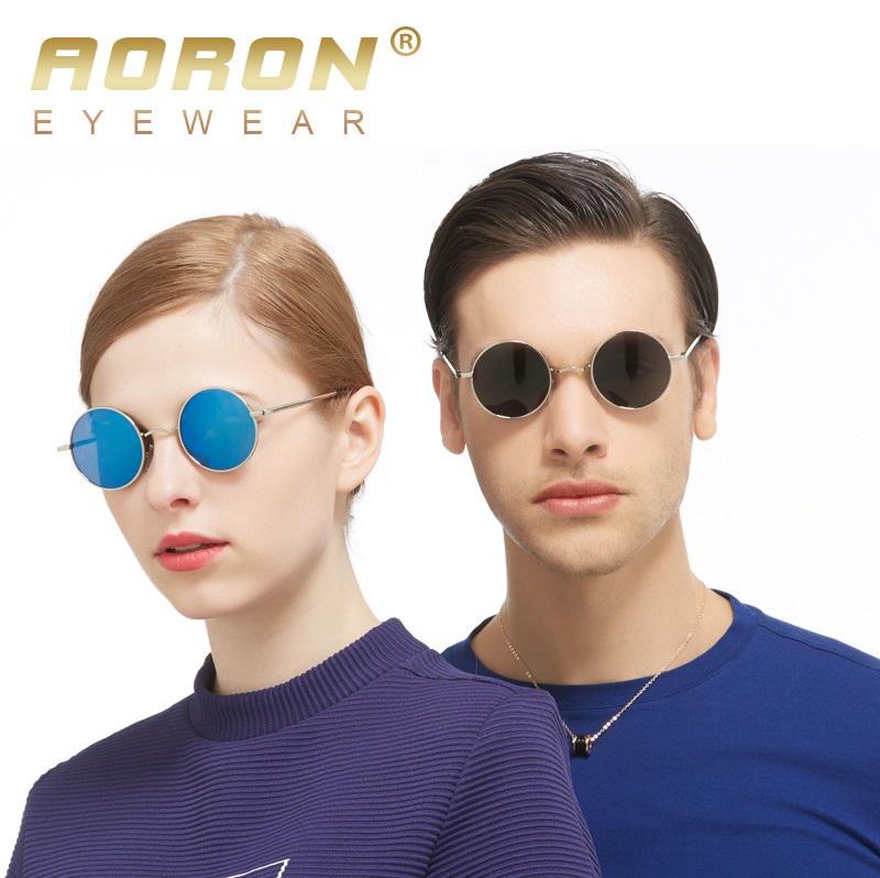Поляризованные солнцезащитные очки AORON для мужчин и женщин, солнцезащитные очки с круглыми линзами, солнцезащитные очки в металлической оправе, UV400, антибликовые очки