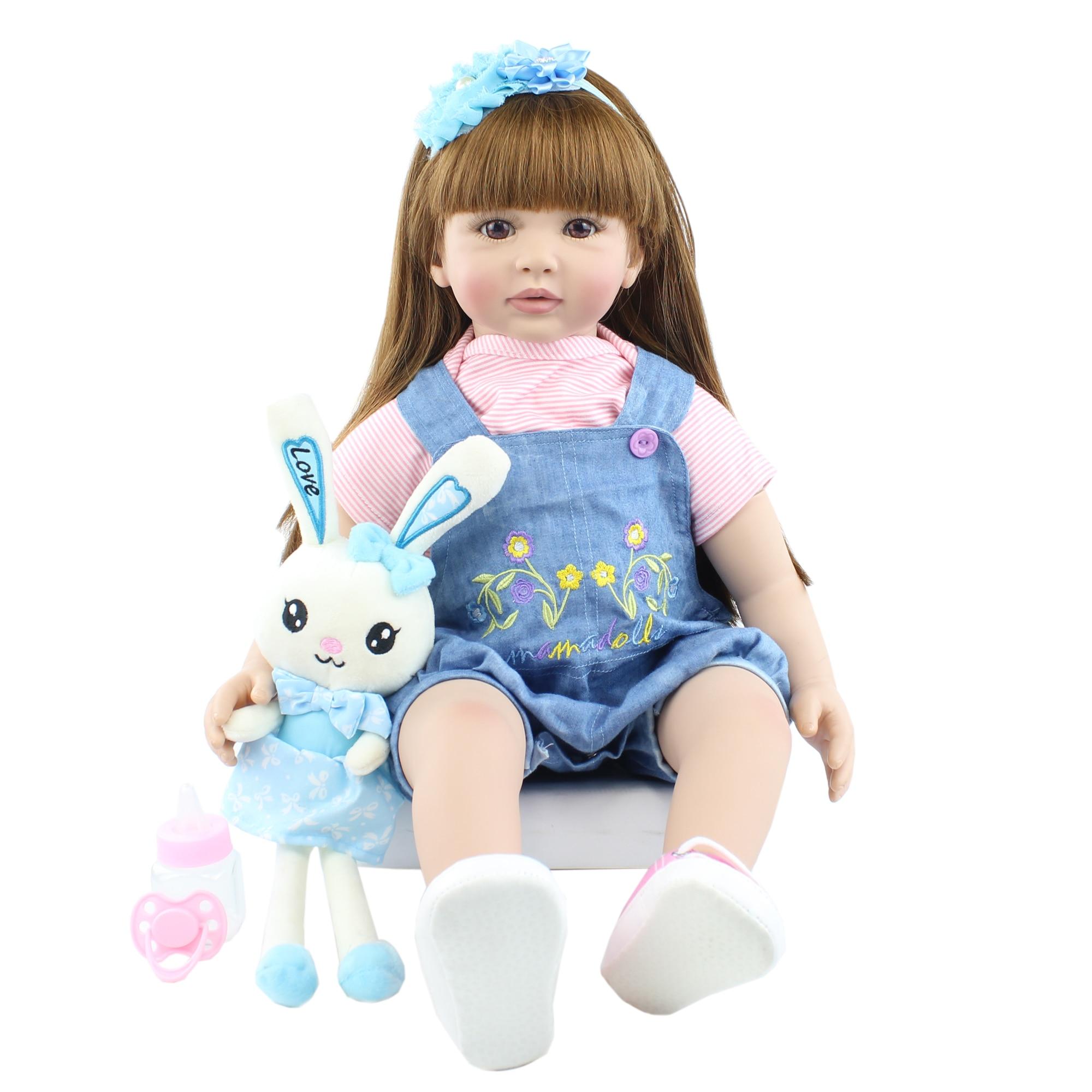 BZDOLL 60 см силиконовая кукла реборн для малышей игрушка реалистичная виниловая принцесса для ребенка с тканевым телом живое платье Bebe для девочек подарок на день рождения 60cm Doll, Brown eyes