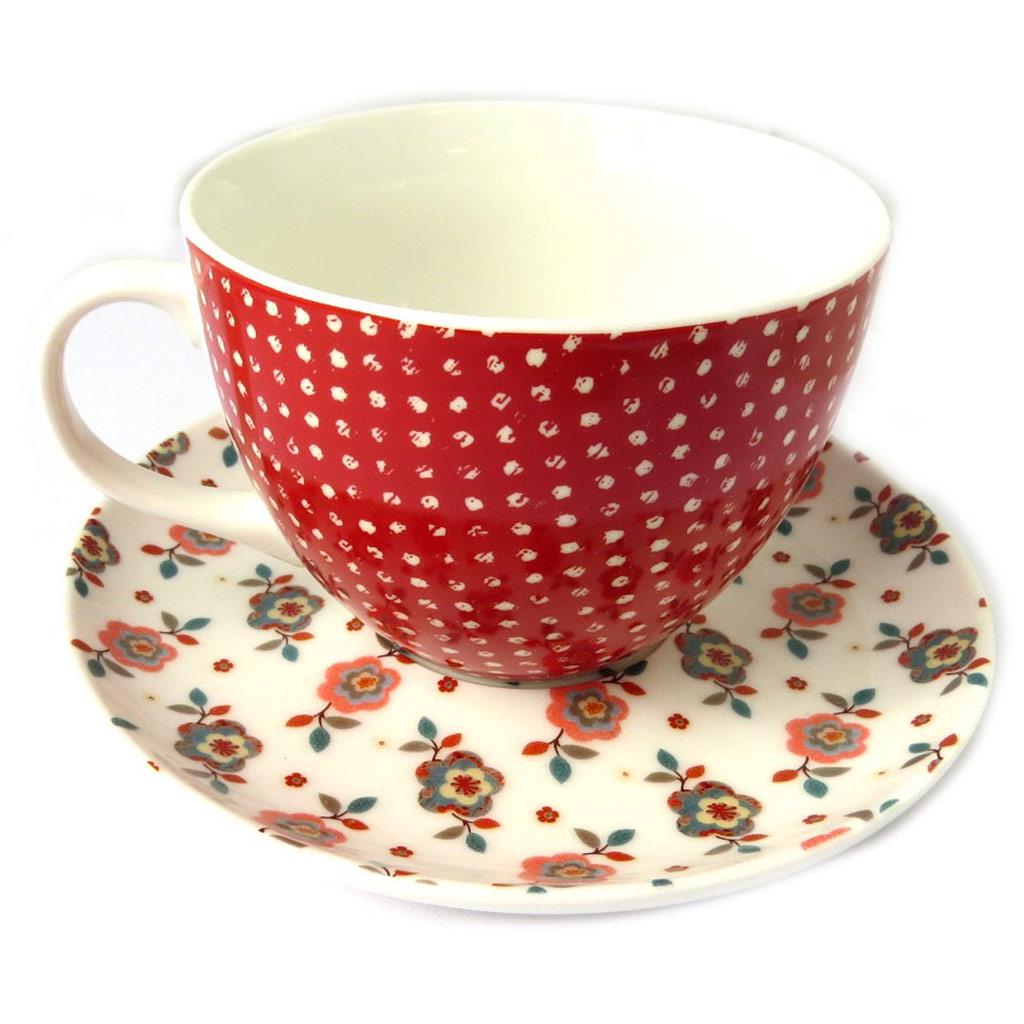 Les Trésors De Lily [N8497] - Чашка + блюдце  Vintage Design  красный бежевый либерти - чашка 11x7 см зелёный