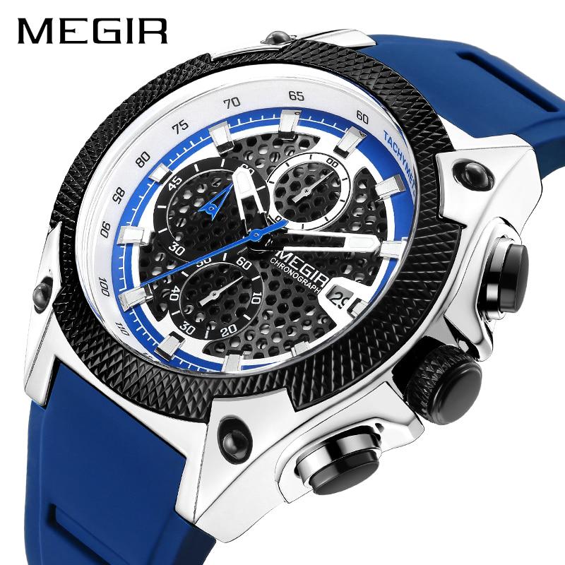 MEGIR мужские спортивные часы Relogio Masculino синие силиконовые ремешки мужские часы лучший бренд класса люкс светящиеся водонепроницаемые кварцевые часы мужские ярко-розовый