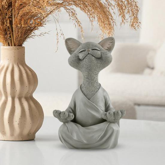 Статуи Медитирующая фигурка кошки, смоляная скульптура кошки дзен, сидящая в медитации кошка, украшение для йоги, гостиной, спальни, офиса, подарок для любителя кошек чёрный