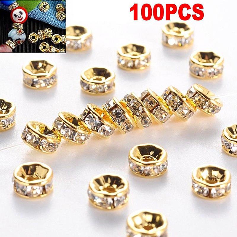 100шт 6мм 8мм DIY Кристалл Rhinestone Rondelle Spacer Бусины для изготовления ювелирных изделий 8mm серебряный