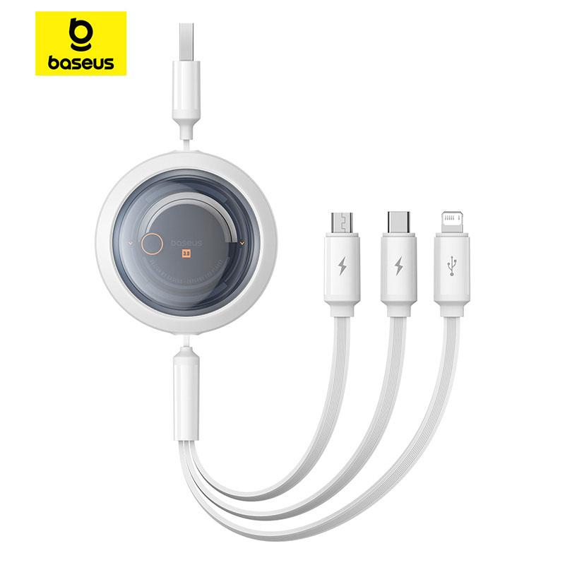 Baseus Free2Draw Выдвижной кристаллический кабель для быстрой зарядки данных USB-M+L+C 3,5 А, 1,1 м белый