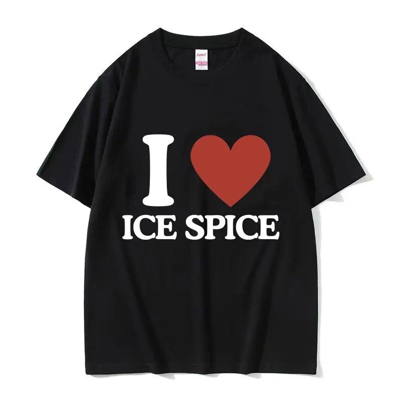 Рэппер Ice Spice I Love Графическая футболка унисекс WoUnisex Повседневная хлопковая футболка с круглым вырезом с коротким рукавом Хип-хоп Модная футболка большого размера L