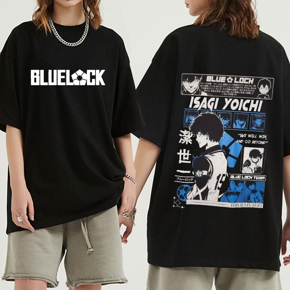 Аниме Blue Lock Isagi Yoichi футболки Harajuku Мужчины Женщины Мода Футбол Мультфильм Графика Уличная одежда с коротким рукавом Унисекс Крутые футболки S чёрный