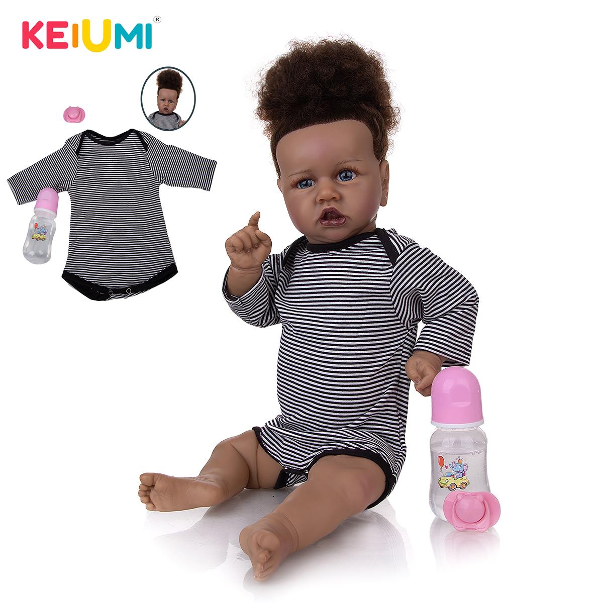 Волосы ручной работы Reborn Baby Dolls 57 см Силиконовые всего тела Черная кожа Модные реалистичные куклы Reborn для девочек Подарки на день защиты детей 23 inch синий