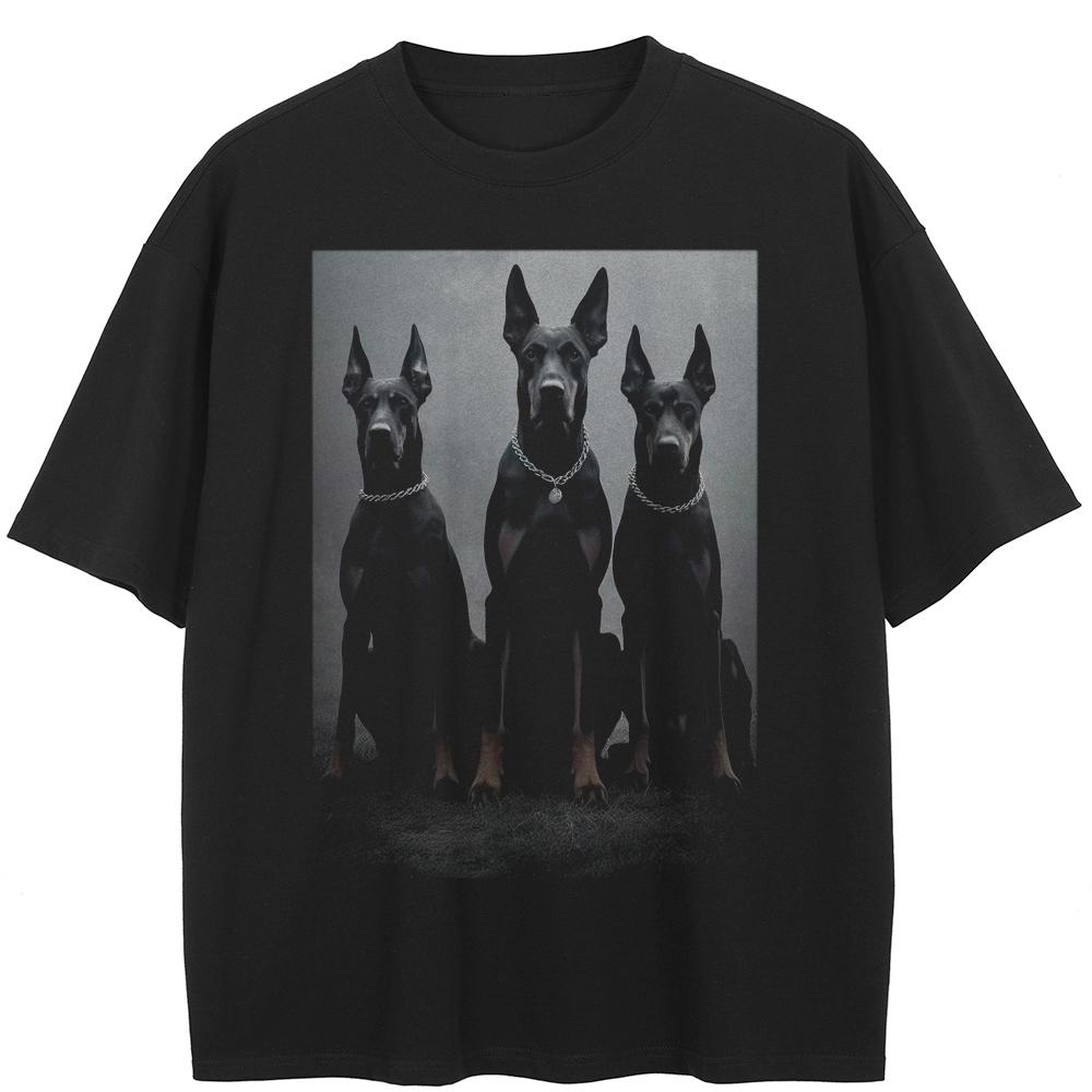 Уличная черная футболка с рисунком Dobermann, хлопковые топы унисекс, футболки, летняя футболка с короткими рукавами M чёрный