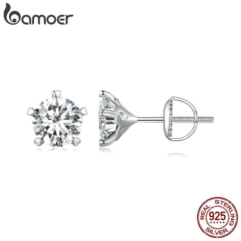 Серьги-гвоздики BAMOER в форме сердца с муассанитом, лабораторные серьги с бриллиантами, ювелирные изделия с платиновым покрытием, подарок для женщин S