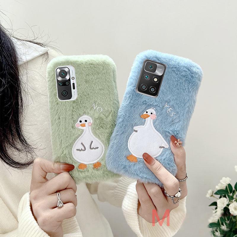 Чехол с пушистым мехом милой утки для Xiaomi Redmi 10 9 9A 9C 9T 11T 12T 12 Pro A1 Note 11 10 9 Pro Poco M4 M3 X4 X3 Pro/iphone/Samsung, плюшевый мультяшный чехол for iPhone 7 синий