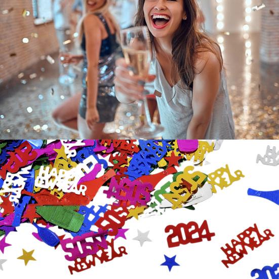 1 комплект конфетти с счастливым годом 2024, элегантный черный, золотой, серебряный цвет, конфетти для вечеринок, праздничные украшения серебряный/золотистый
