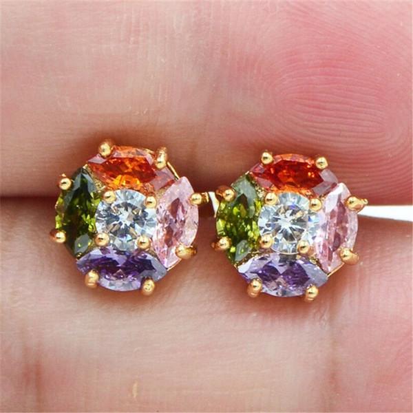 Серьги-гвоздики Mystic из желтого золота 18 карат с радужным топазом, свадебные украшения, подарок для женщин разноцветный