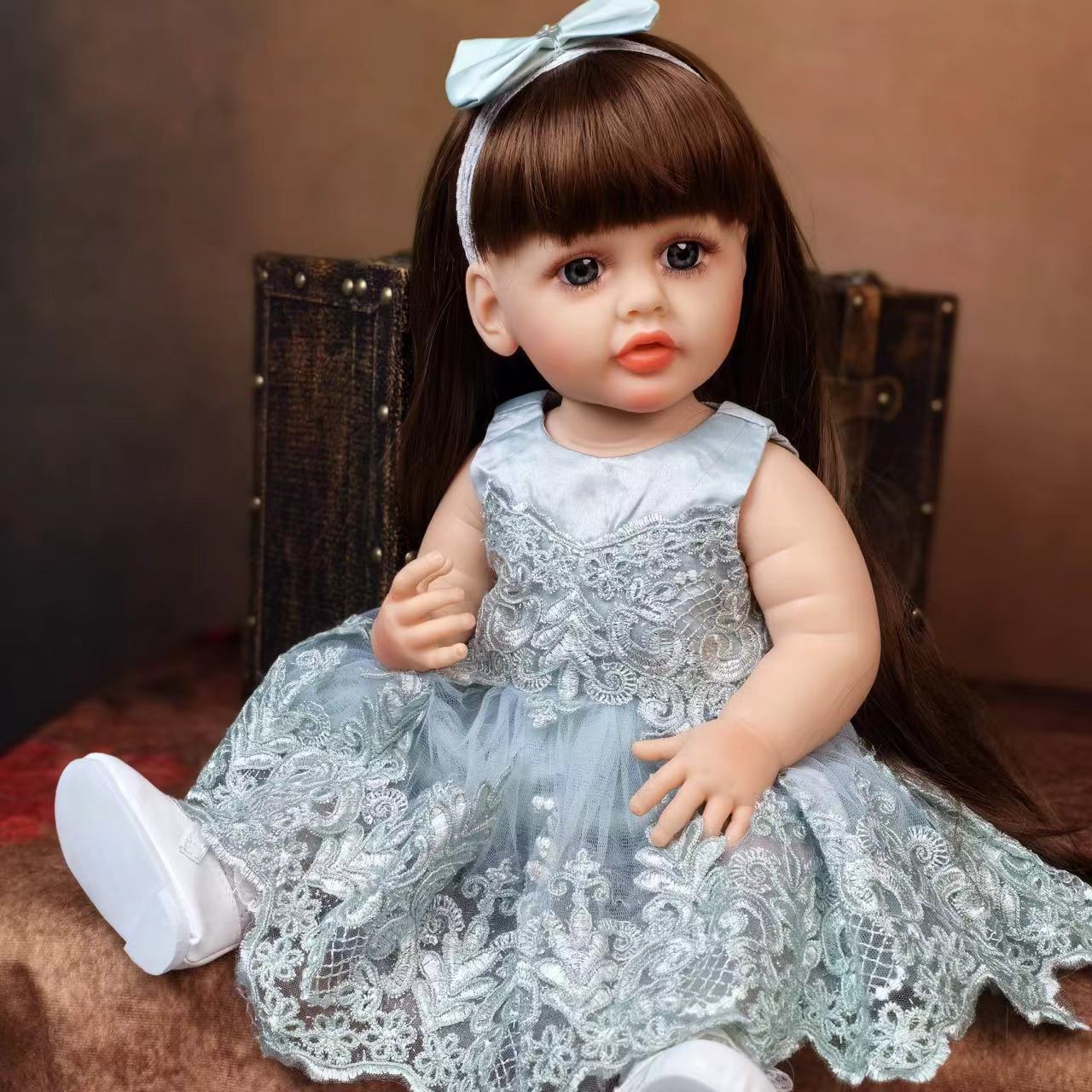Куклы KEIUMI из силикона и винила с полным телом, длинные волосы, 55 см, новорожденная кукла-реборн, модная девочка, подружки, подарочные игрушки 22 Inch about 55 cm коричневый