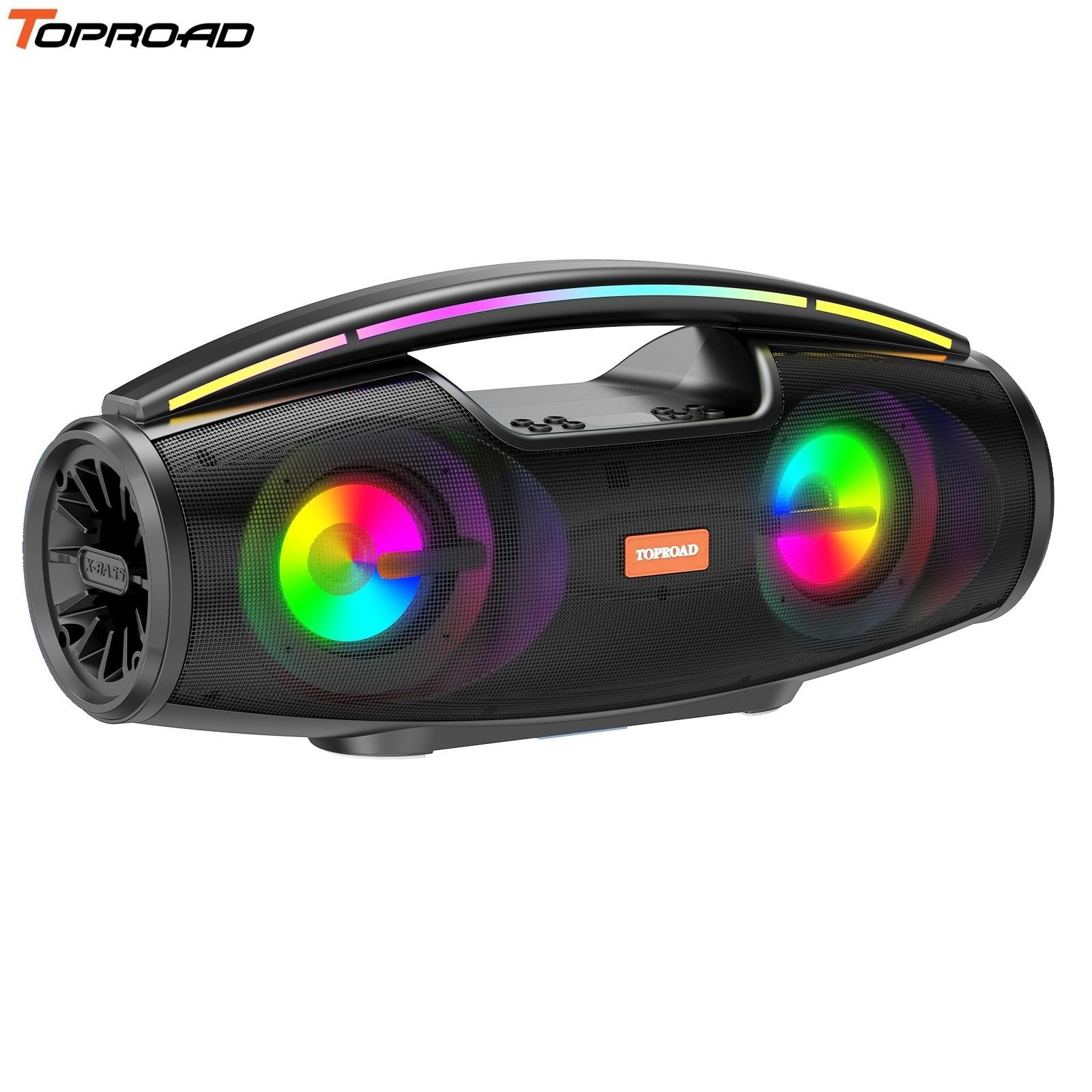 TOPROAD Bluetooth-динамик 20 Вт Портативный беспроводной стерео бас Открытый звуковой ящик Большой домашний бумбокс для вечеринок Поддержка колонки FM-радио Светодиодные фонари чёрный
