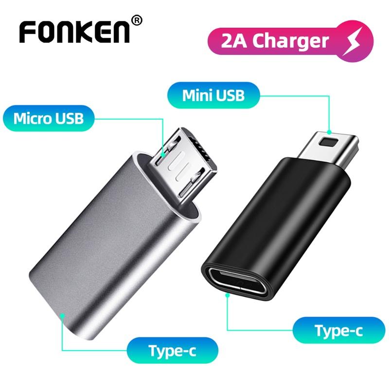 Адаптер Fonken MiniUSB/Micro to Type C 5-контактный Mini USB Male to Type C Female Разъем для передачи данных для GoPro MP3 Camera Phone Converter Micro USB toType-C чёрный