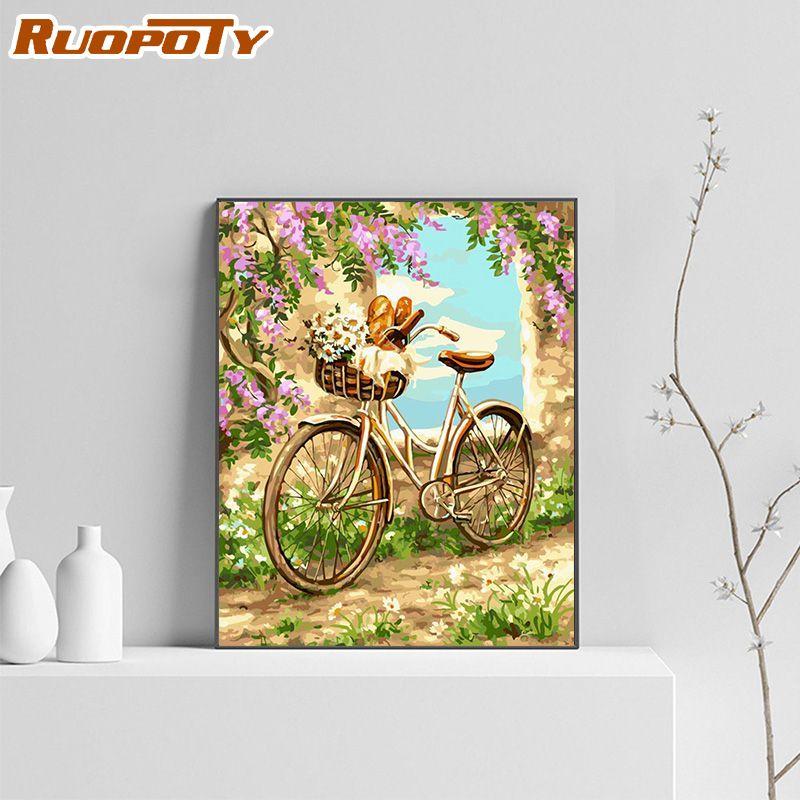Ruopoty Лесная картина Пейзаж Картина маслом DIY Картина по номерам Акриловая краска на холсте Картина Ручная роспись для домашнего декора Искусство с рамкой DIY
