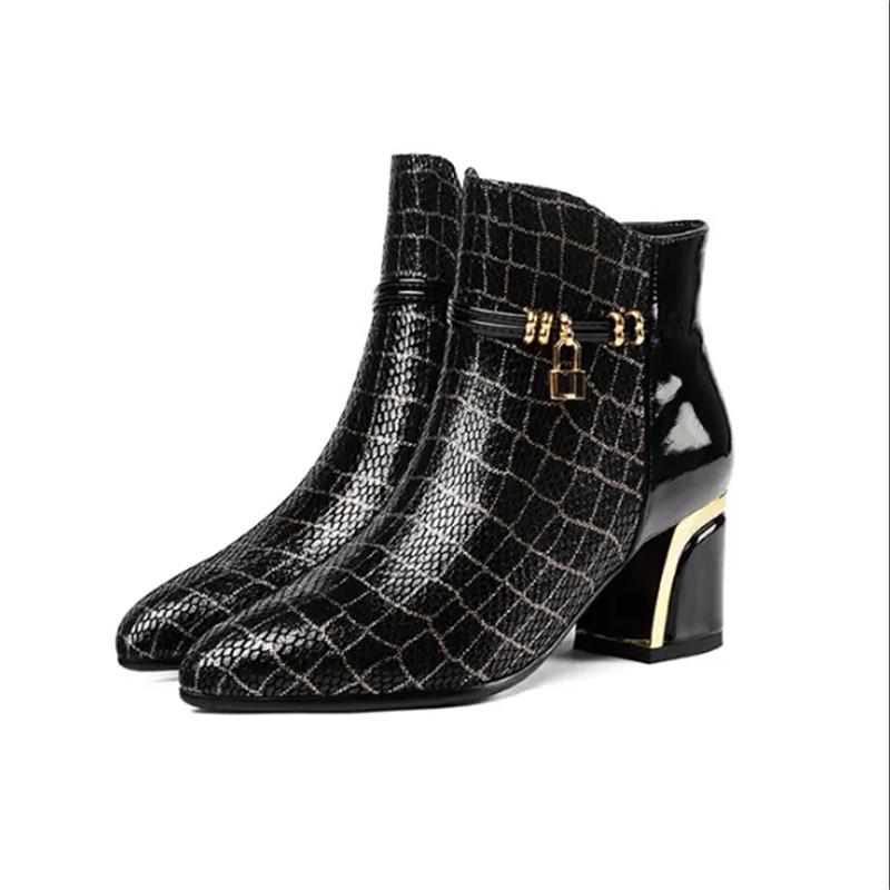 Cresfimix Botas Femininas Женская мода Высокое качество Черный клетчатый узор Высокий каблук Осенние сапоги Женская повседневная зимняя обувь A527 35