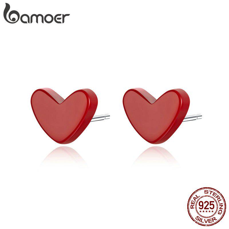 Серьги-гвоздики BAMOER, антиаллергенный красный камень, бирюзовая булавка для ушей, женское серебро 925 пробы SCE595