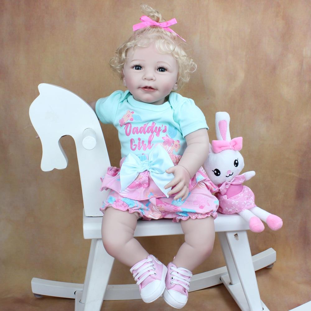 BZDOLL 55 см Мягкая силиконовая кукла Reborn Baby со светлыми волосами для девочек, игрушка, реалистичная, 22 дюйма, принцесса для малышей, улыбающаяся Лиза Бебе Cloth Body синий