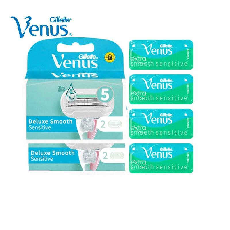 Сменные лезвия для бритв Бритвенные лезвия Gillette Venus с алоэ, 5 слоев, лезвия для бритья, подходят для чувствительной кожи, 2 шт., костюм для мыла для всех держателей Venus