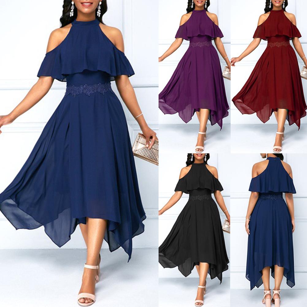 Вечерние платья Bluelans Tall Shop Plus Size Женское однотонное платье макси с открытыми плечами и коротким рукавом S чёрный