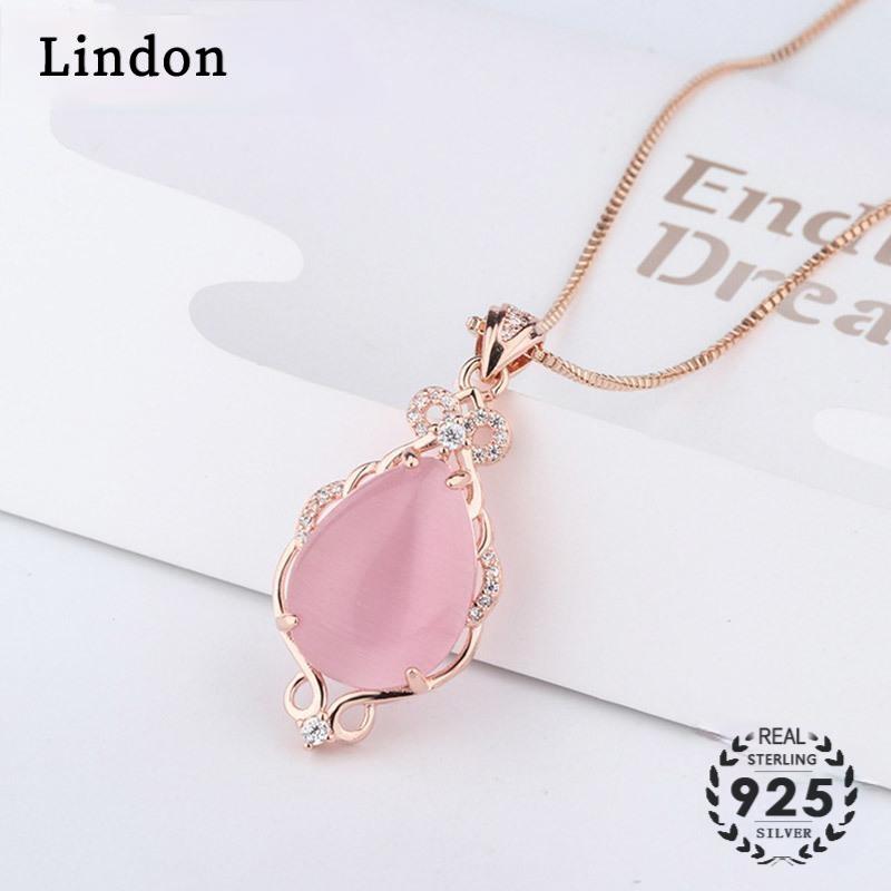 Модное ювелирное ожерелье Lindon с формой капли воды, розовая роза, кварц, циркон, драгоценные камни, подвеска для женщин, подарки