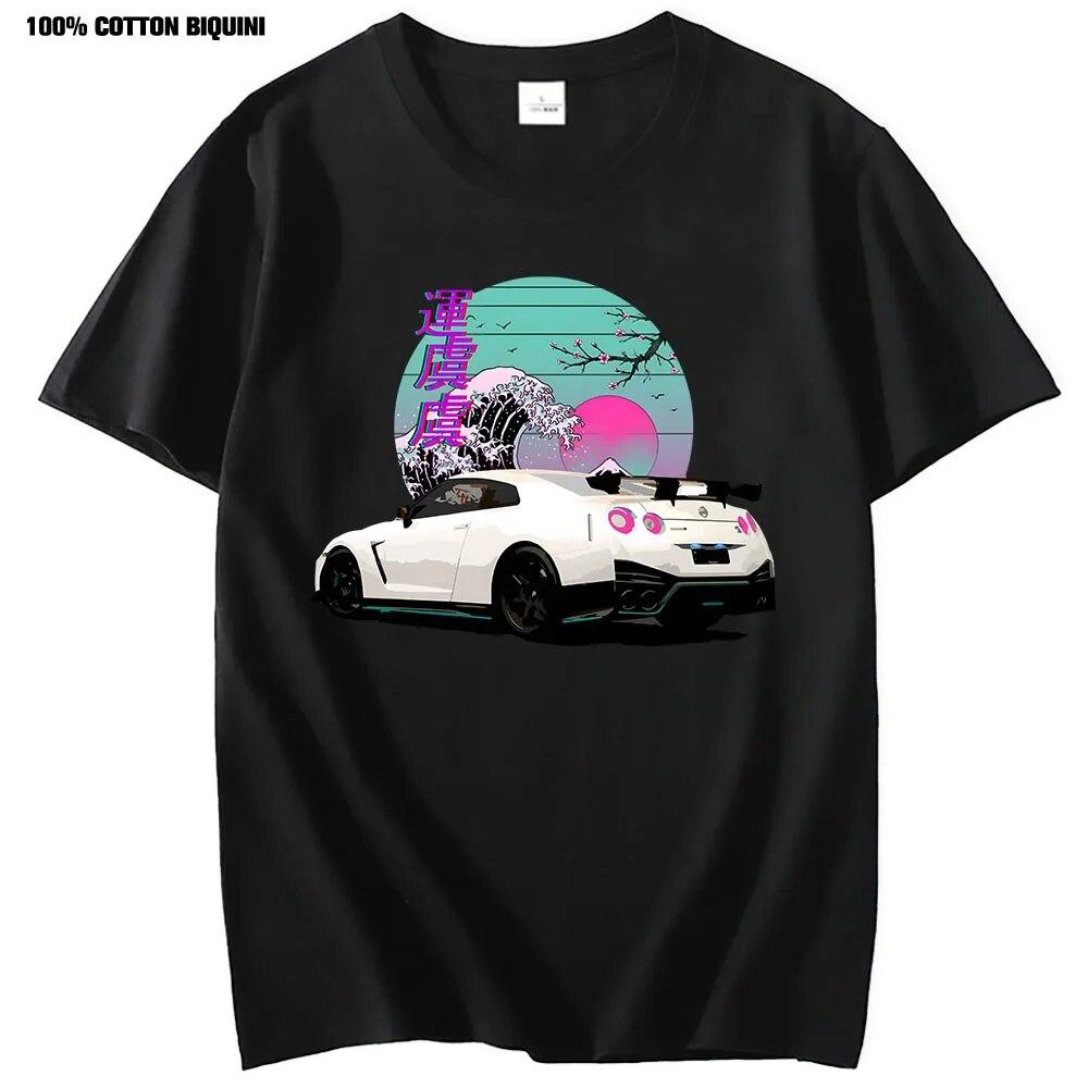 Рубашка аниме Initial DT для R35 Skyline GTR Vaporwave JDM Legend, рубашка с принтом автомобиля, унисекс, с короткими рукавами, футболки с рисунком из 100% хлопка L